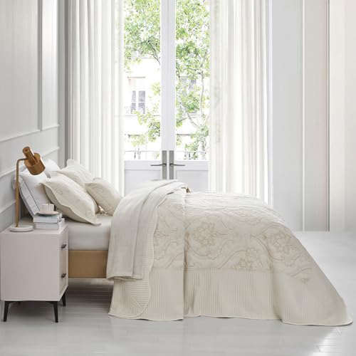 Image of CHIXIN Bedspread Coverlet Quilt Set Full Size - Lightweight Bedding Cover - Beautiful Stitching - 5 Piece Reversible Bedspread - Gorgeous Damask Paisley Pattern (Full, Ivory-Yellow)