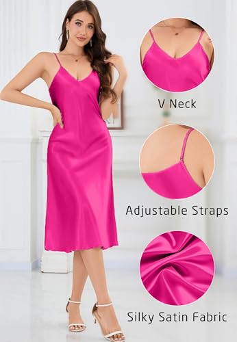 Image of ALCEA ROSEA Women's Midi Satin Slip Dress Adjustable Spaghetti Strap Nightgown Silky Under Dresses