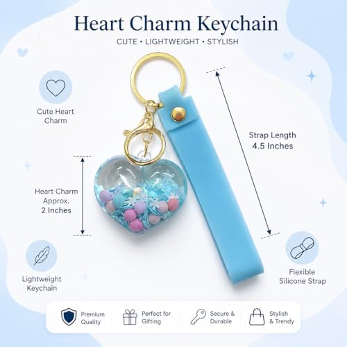 Image of Wanna Party Heart Shaped Beads Keychain with Blue Wrist Strap, Cute Bag Charm Key Ring for Girls, Backpack Accessories, Birthday Return Gifts, Party Favors, School Bag Decoration - 1PC