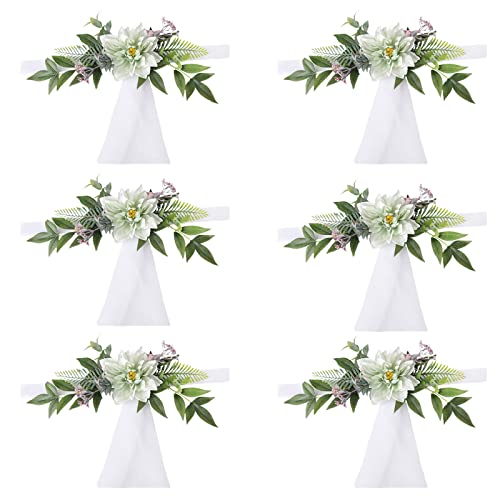 Lot de 6 décorations de chaise d'allée de mariage avec gaze de 1,5 m, fleurs artificielles violettes pour chaise d'église, banc, décoration de cérémonie de mariage