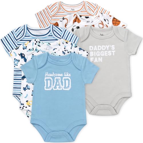 Image of Baby Essentials 6 Pack Bodysuit Set, Baby Boy 6 Piece Newborn Outfit Set, Button Closure, Short Sleeve