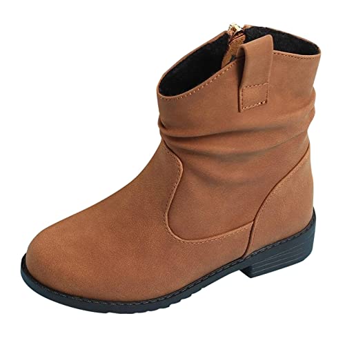 Girls Zip Side Slouchy Boots Western Boots Kids Ankle Boots Girls Low Heel Riding Booties With Zipper Girl Boots Size 4