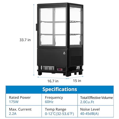 Image of GarveeLife 2.0 Cu.Ft Countertop Commercial Display Refrigerator | Pastry Cooler with LED, Digital Control, & Rear Sliding Door | Frost-Free Air Cooling for Bakery, Cafe, and Restaurant