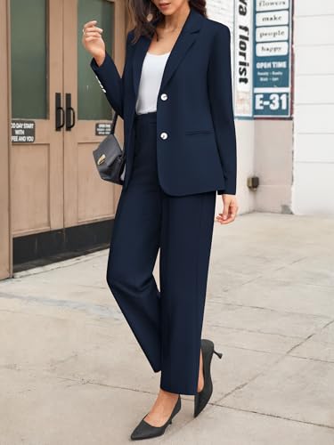 Women's 2 Piece Blazer Outfits Business Casual Notched Collar Jacket Dressy Work Crop Pants Suit Sets3