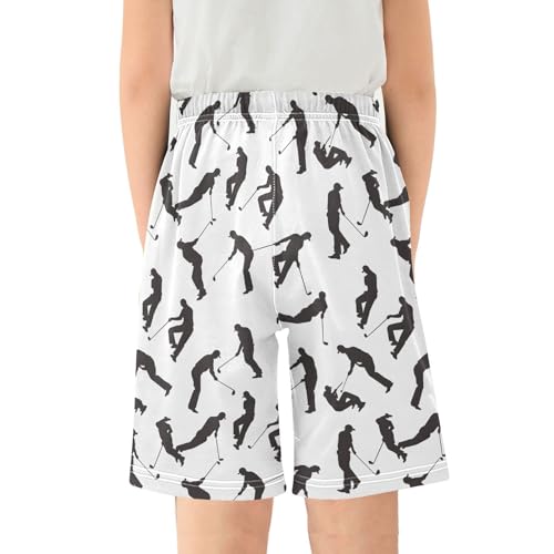 ALAZA Black Ice Hockey Player White Pajama Shorts Elastic Waist Casual Sleep Shorts with Pockets Size 6-142