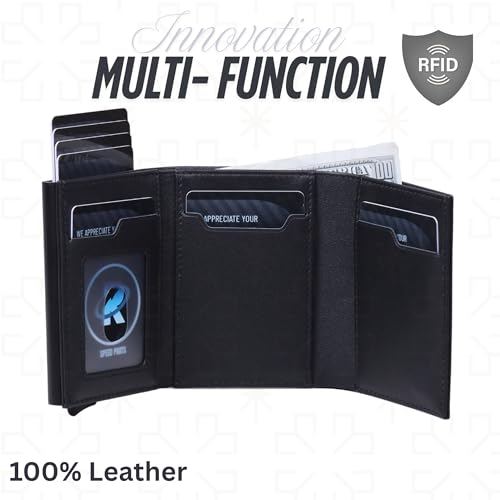 Pop Up Wallet for Men Toggle Style, Premium Leather Trifold with RFID Blocking, Coin Cash Pocket Slim Minimalist Front Pocket EDC Wallet Perfect for Father’s Day, Birthdays, special ocassions2