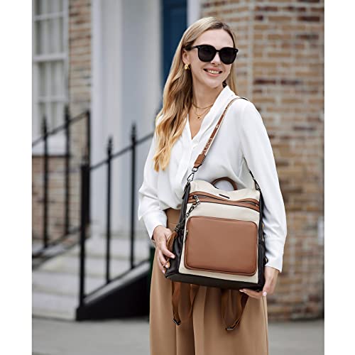 Image of CLUCI Women Backpack Purse Fashion Large, 1-5 Fine Lines Beige With Black Brown, Large