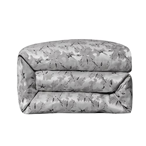 Hiend Accents Warshack Inkblot 3 Piece Duvet Cover Set With Pillow Shams, Super Queen, Silver And Gray Metallic Jacquard, Abstract Pattern Modern Luxury Bedding Set, 1 Comforter Cover, 2 Pillowcases #TOP3
