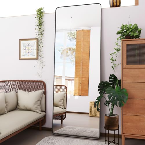 Koonmi Mirror Full Length with Rounded Corners, 52 x 161 cm Free Standing Mirror with Stand, Large Floor Full Body Hanging Wall Mounted for Bedroom, Living Room, Black - Cosy Home Interiors Koonmi Mirror Full Length with Rounded Corners, 52 x 161 cm Free Standing Mirror with Stand, Large Floor Full Body Hanging Wall Mounted for Bedroom, Living Room, Black - Image 6