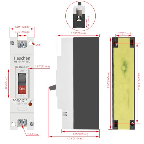 Heschen DC Molded Case Circuit Breaker MCCB, 1 Poles, DC 250V, Photovoltaic Circuit Breaker - Image 4