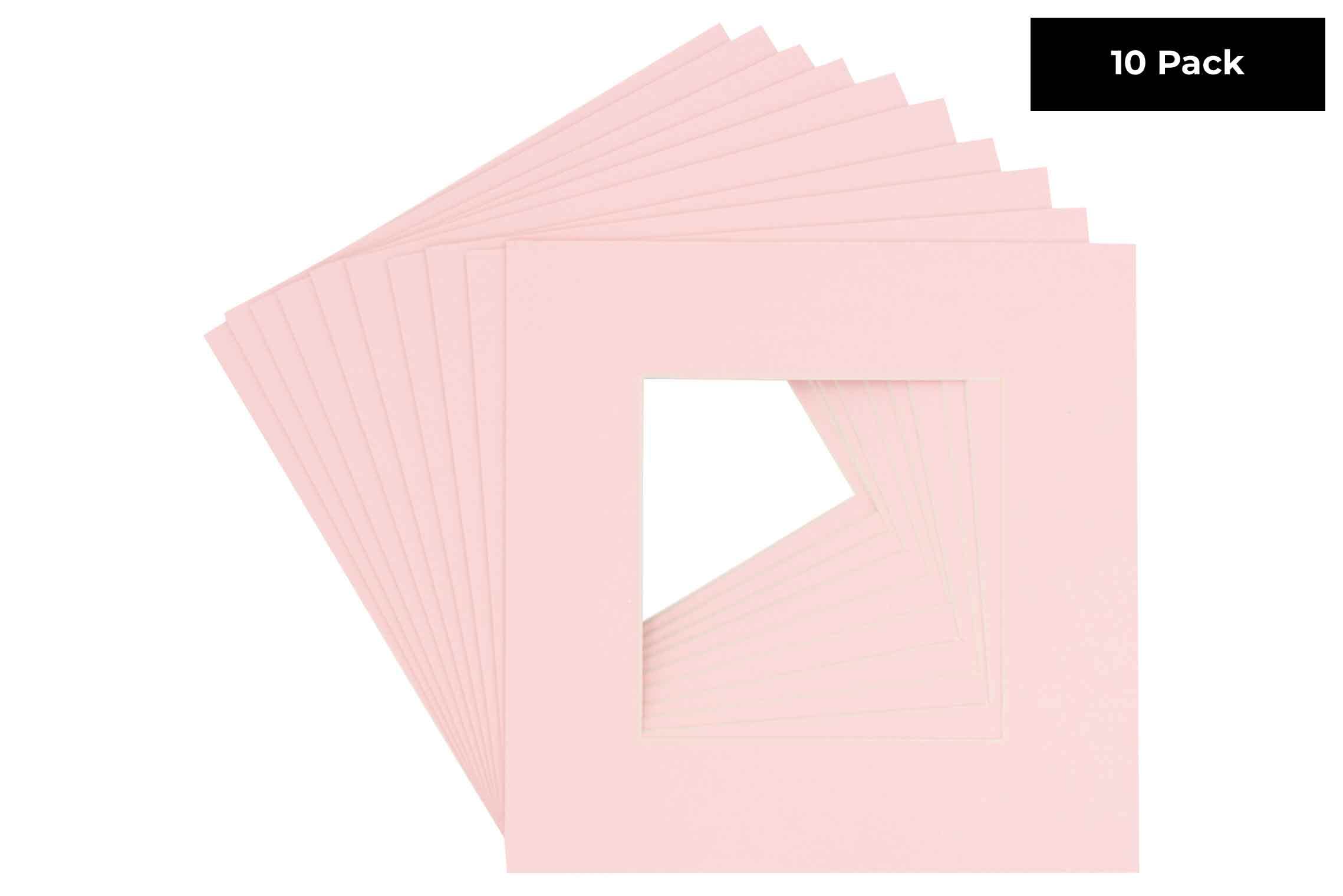CountryArtHouse Soft Pink Acid Free 13x13 Square Picture Frame Mat with White Core Bevel Cut for 9x9 Pictures - Fits 13x13 Frame - Pack of 10 Matboard Show Kits with Acid Free Backings & Clear Bags