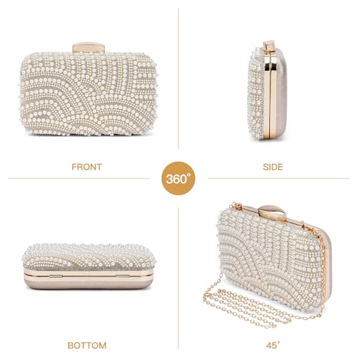 Image of RNIEGA Pearl Crystal Clutch Purse for Women Fashion Elegant Bride Evening Clutch Handbag Crossbody Shoulder Bag with Chain