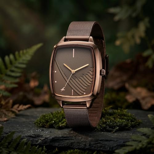 Image of Fastrack Wild Bird Feather Brown Dial IP Brown Stainless Steel Strap Watch for Women - 6321QM02