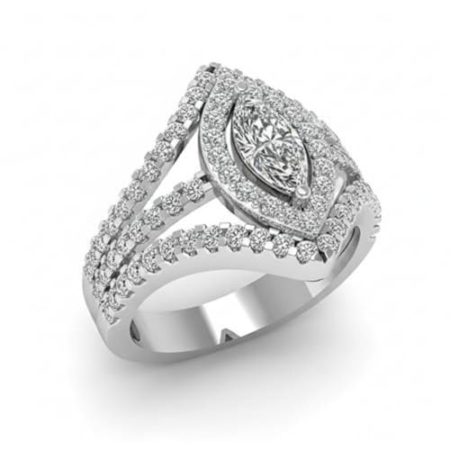 Image of Choose Your Gemstone Royal Empress Ring 925 Sterling Silver Marquise Shape Halo Engagement Rings Ornaments Surprise for Wife Symbol of Love Clarity Comfortable US Size 4 to 12