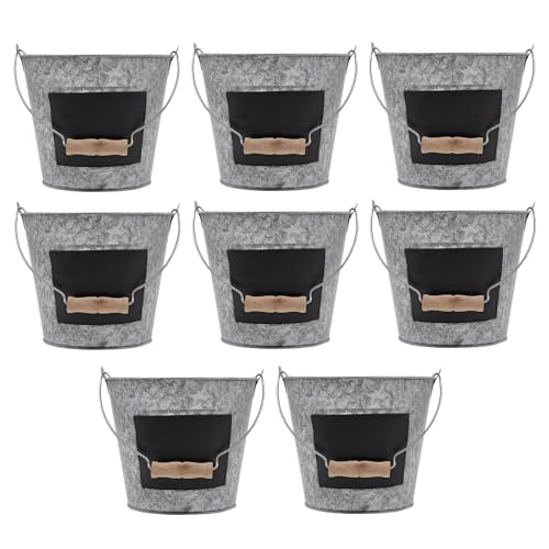Hosley Galvanized Metal Chalkboard Bucket with Wooden Handle 7 Inch