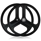 700C Fixed Gear Bike Wheelset 3 Spokes Track Bike Front Rear Wheels Magnesium Alloy V Brake Soild Axle 100/120MM Hubs for Signle Speed(Black,Front+Rear)