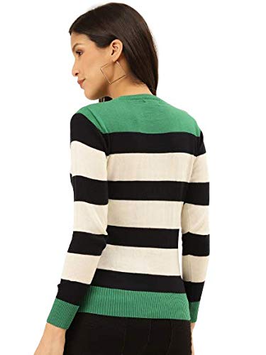 Image of Style Quotient Women's Green Striped Regular Sweaters