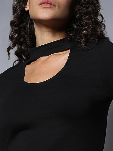 Image of High Star Women's Choker Neck Fitted Full Sleeves Crop Top