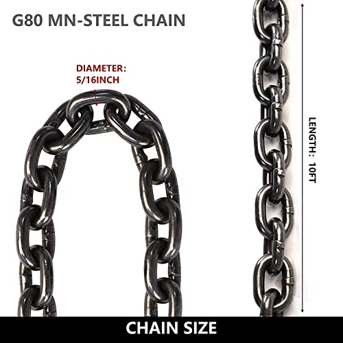 Scieo 10Ft Chain Sling 5/16 Inch X 10 Feet Quad Leg With Grab Hooks G80 Sling Chain For Lifting 5T Capacity #TOP5