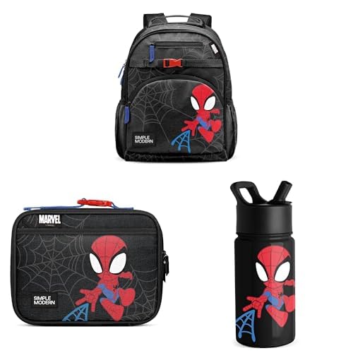 Simple Modern Disney Spiderman Medium Toddler Backpack, Lunch Box and Water Bottle for School, Girls | 3 pc | Spidey Kid