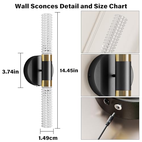 Image of 16 Inch Black Gold Crystal 10000mAh Battery Wall Sconce | 10000mAh detachable battery, remote dimmable timer memory, wire-free crystal decor light for bedroom living room