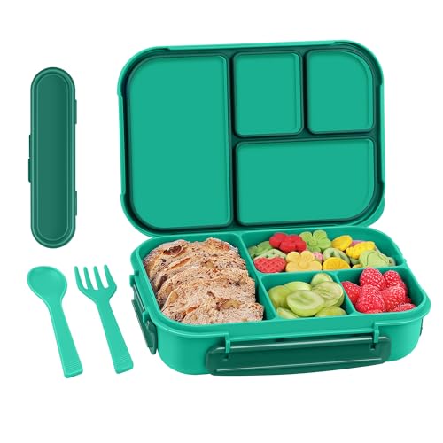Demiue Bento Box Adult Lunch Box,Kids Child Lunch Box-Leak-Proof Bento Box with Utensil,Lunch Containers for Adults Men Women with 4 Compartments,Microwave & Dishwasher & Freezer Safe,BPA Free(Green)
