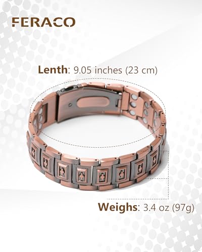 Image of Feraco Copper Magnetic Bracelets for Men,Pure Copper Jewelry Gift | 3X Strength Neodymium 57 Magnets,Powerful 3500 Gauss,Adjustable Length
