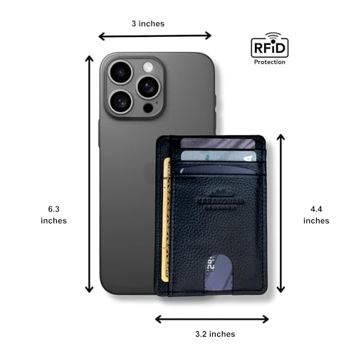 Image of KARAKORAM LEATHER Handcrafted Front Pocket Credit Card Holder with RIFD Blocking | Premium Cowhide | Artisan Made Slim Leather Wallet | Quick Access Thumb Push Slots for Cards and ID (Midnight Black)