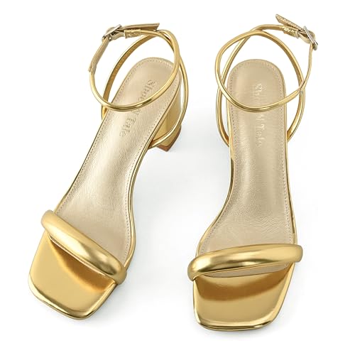 Shoe'N Tale Chunky Heels for Women Block Strappy Heeled Sandals Ankle Buckle Square Toe Comfortable Dressy Shoes4