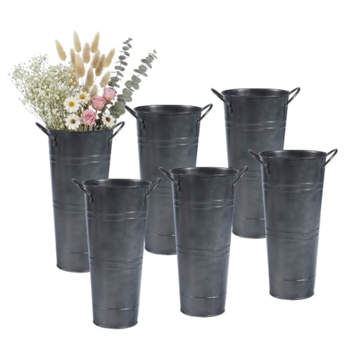 9 Inch Galvanized Flower Bucket 6 Pack Tabletop Vases for Dried Flowers