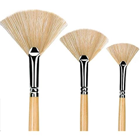 Paint Brush Set 3 pcs Artist Fan Brush Wooden Long Handle Painting Brush for Oil Paint Acrylic Paint Watercolor Paint Cover