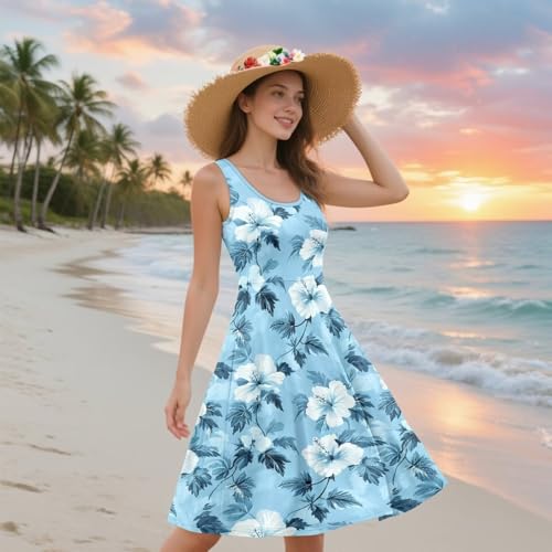 Image of Women Stylish Tank Dresses Sleeveless Round Neck Midi Casual Dress with Pocket for Summer