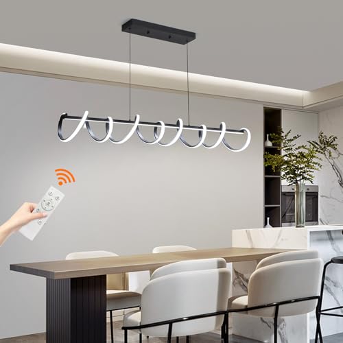 120cm Spiral Pendant LED Kitchen Light, Dining Room Pendant 10%-100% Dimmable Brightness 3000K/4500K/6000K with 1.5M Height Adjustable Cord for Kitchen Island, Restaurant, Living Room, Dining Room