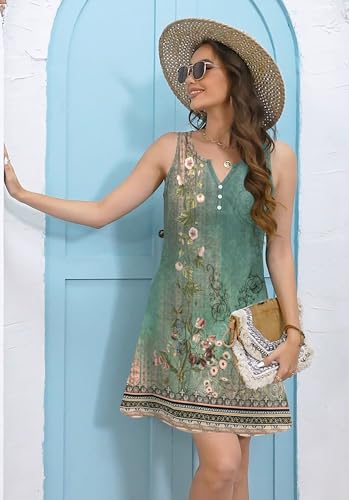 Image of ETCYY Womens Boho Floral Printed Sundresses Casual Summer Beach Dress Vacation 2024 Button V Neck Sleeveless T Shirt Dress, XX-Large, Flower1