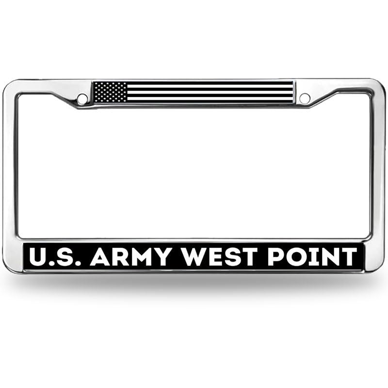 Image of US Army West Point License Plate Frame for Patriotic People Proud US Flag Metal US Army Power Rattle-Proof License Plate Frame with Screws Caps