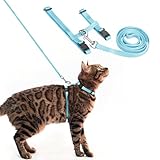 Picture of PUPTECK Adjustable Cat Harness and Leash Set Escape Proof Kitten Strap Collar for Walking Travel, Sky Blue, M
