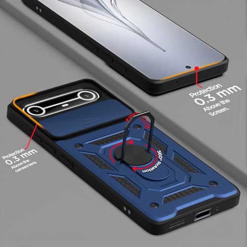 Image of Pikkme Back Cover for Tecno Pova Slim 5G | 360 Protection Case | Sliding Camera Shield Cover & Ring Holder Stand D10 Tough Armor Bumper Case (Blue)