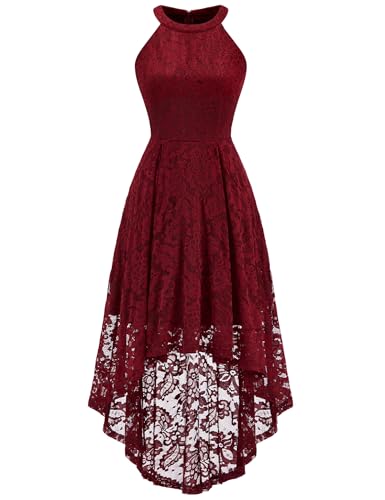Image of Dressystar Women Halter Lace Wedding Guest Dress Hi-Lo Cocktail Party Bridesmaid Formal Dresses