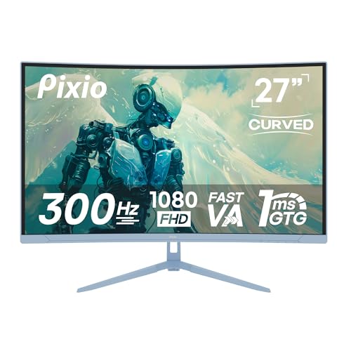 Image of Pixio Two PXC279WAVE Blue 27 inch 300Hz Refresh Rate FHD 1080p Resolution 1650R Curve Fast VA Panel 1ms GTG Response Time HDR Curved Gaming Monitor and PS1D Wave Blue Dual Monitor Arm