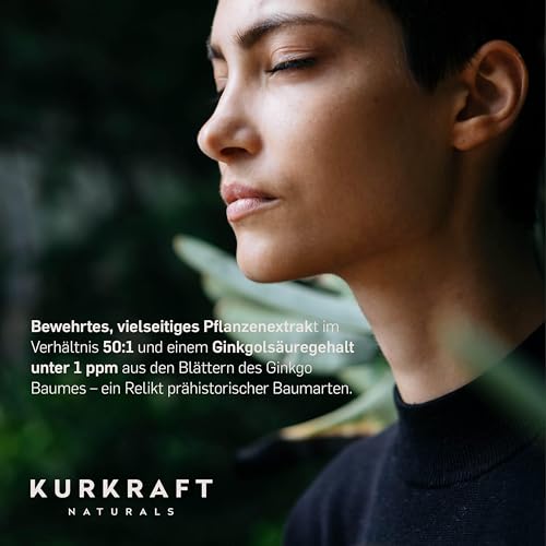 Kurkraft Ginkgo Biloba - 365 Kapseln OHNE Trennmittel - 50:1 Extrakt - Flavonglykoside + Ginkgolid-Terpenlactone - unter 1ppm Ginkgolsäure - Vegan – Bild 4