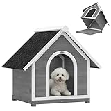 PawHut Niche pour Chien Extérieur en Bois, Corps Entièrement Ouvrant pour Nettoyage Facile   Maison pour Chien avec Toit Bitumé Étanche   Villa Scandinave Surélevée 84x101x86 cm, Gris et Blanc