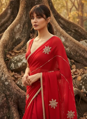 Image of Glory Sarees Women's Georgette Silk Heavy Beads & Sequin Embroidery Work Saree With Blouse Piece (Beads Work103 Parent)