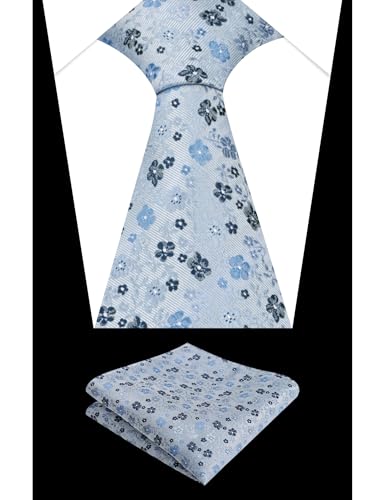 Image of Alizeal Mens 3.15inches Exquisite Floral Tie with Small Flower Printed Pocket Square
