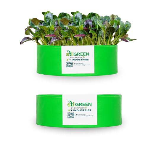 Image of HDPE Grow Bags for Plants 15X6 Inch (Pack of 2) | 260 GSM Heavy Duty UV-Protected Round Green Colour Plant Bags for Terrace and Vegetable Gardening | Strong & Reusable|