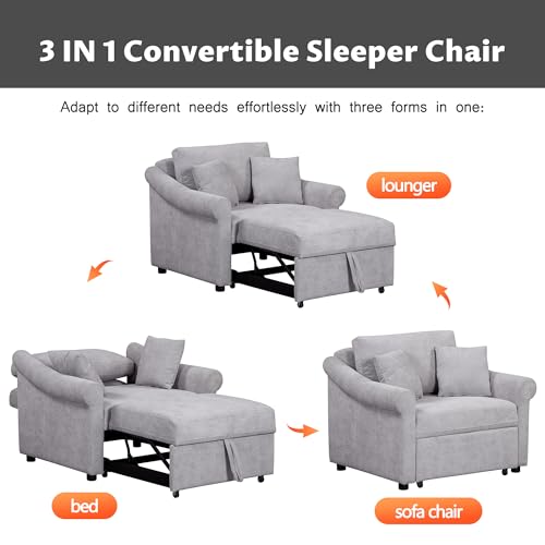 Sillón convertible chenille gris con respaldo ajustable miniatura 5
