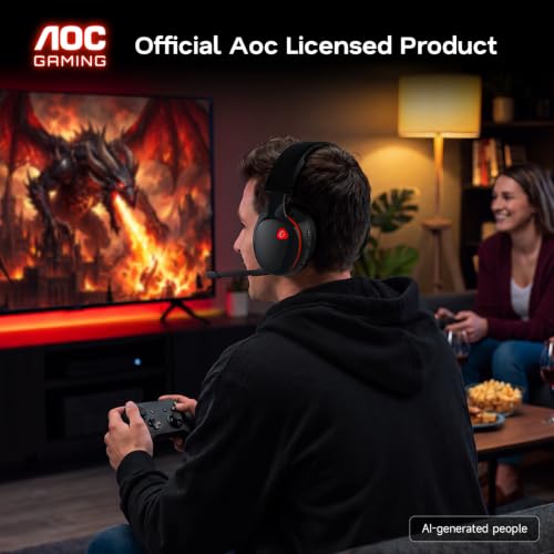 Image of AOC 2.4GHz Wireless Gaming Headset for PS5, PS4, PC, Switch, 45Hr, BlackRed | Bluetooth 6.0 Gaming Headphones with Noise Canceling Mic, 7.1 Virtual Surround, Great for Fortnite & Call of Duty /FPS Gamers