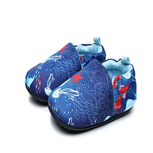 Timatego Toddler Baby Boys Girls Shoes Non Skid Slipper Sneaker Moccasins Infant First Walker House Walking Crib Shoes(6-24 Months)(6-9 Months Infant 01 Ocean)