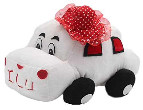 Image of Tickles I Love You Car with Hat Soft Stuffed Plush Toy for Kids Girlfriend Birthday Gift Valentine Day (Color: White; Size: 31 cm)