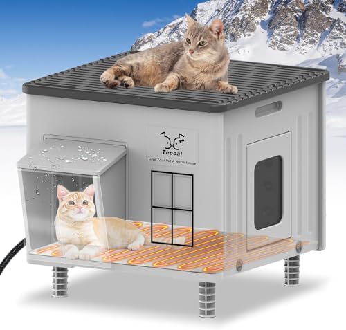 Tepoal Plastic Heated Cat House for Outside Winter, 100% Weatherp...