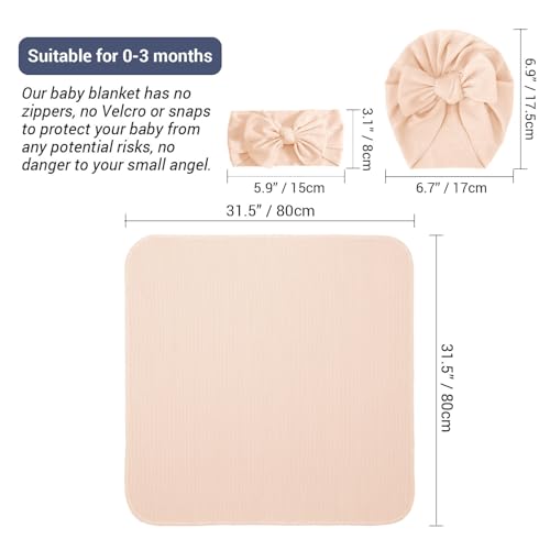 Image of DRESHOW BQUBO Baby Girl Newborn Receiving Blankets with Bow Hat Headband Wooden Birth Announcement Card Set Newborn Baby Swaddle Wrap Set Warm Shower Gift